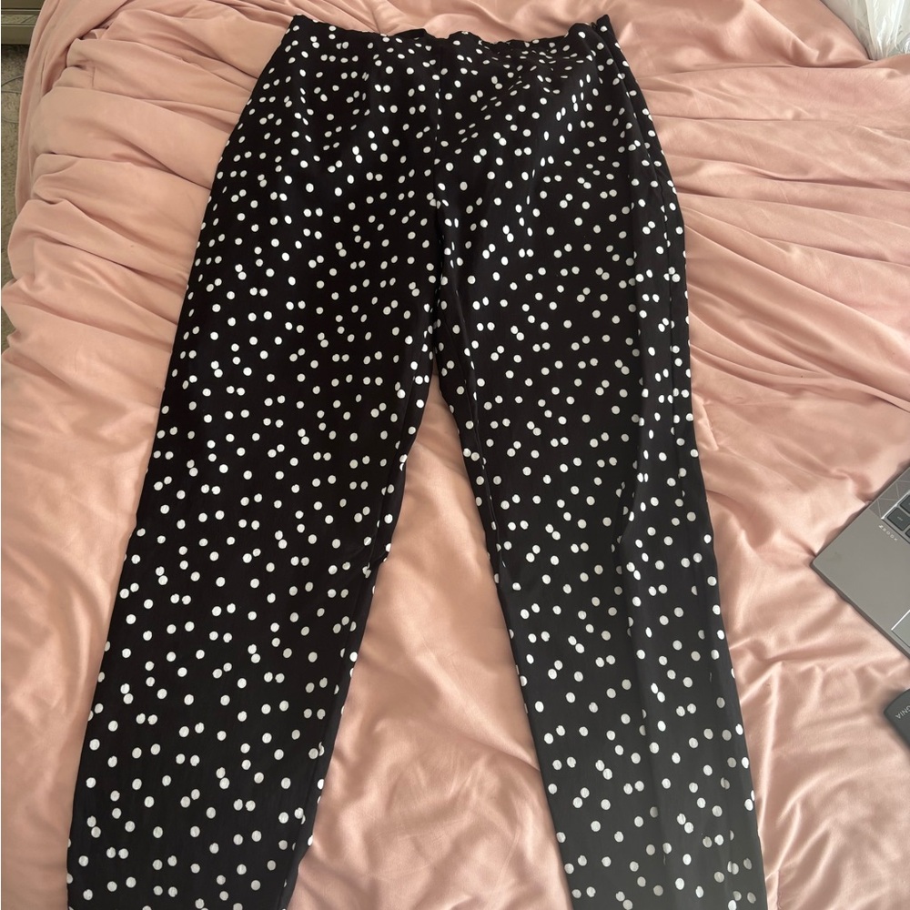 Time and Tru Black Pants with White Polka Dots